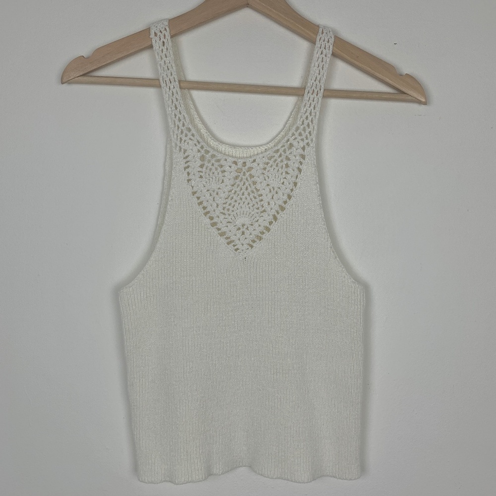 L.A. Hearts Cream Ribbed Tank with Crochet Detail